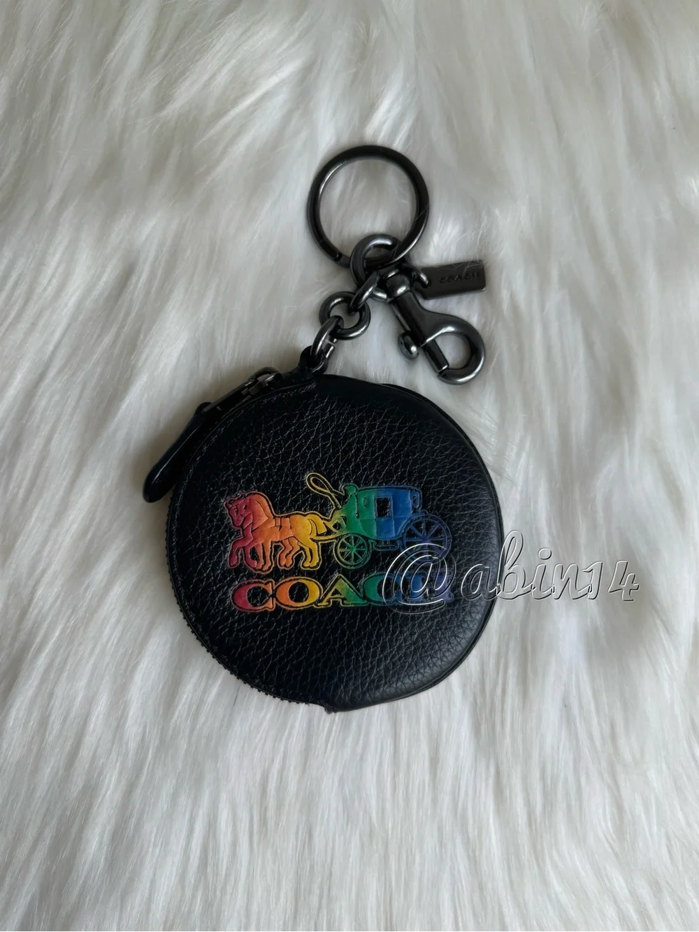 NWT Coach Black Leather Round Coin Case Bag Charm